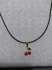 Black Cord Red Cherry Pendant