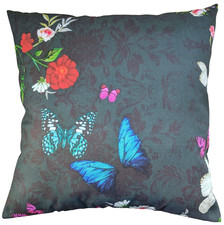 Handmade Cushion Cover in Next Twilight Floral and Butterflies 16" Teal Blue