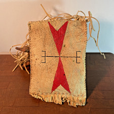 Vtg Native American Indian Leather Painted Medicine Tobacco Bag Pouch Fringe