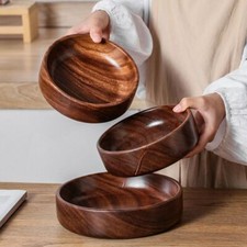 Wooden Round Bowl Handmade Solid Wood Bowl Stackable Snack Serving Tray