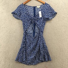L.A Hearts A-Line Cinched Swing Dress Womens L Blue Floral Zip Back Cut-out NEW