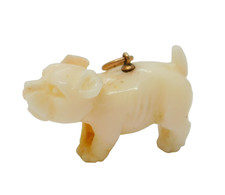 Victorian 9ct Gold Mounted Carved Angel-Skin Coral Bulldog Charm Pendant Antique