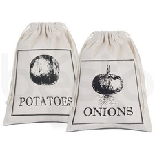 100% 5KG Cotton Potato Onion Storage Drawstring 30x38cm Vegetable Bags Capacity