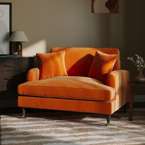 Orange velvet loveseat - orange, with