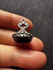 Antique Tested Silver Onyx Seal Fob Pendant