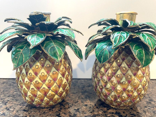 Pair vintage enameled brass - pair,