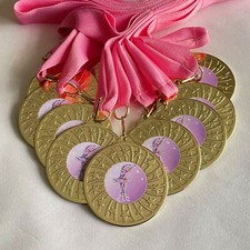 Pack of 10 Ballet Medals & Pink Ribbons, Party, Gold Dance Medals School Awards