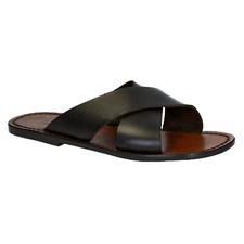 Mens leather slippers slides