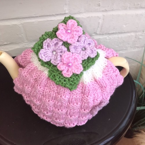 Hand knitted basket weave tea - hand,