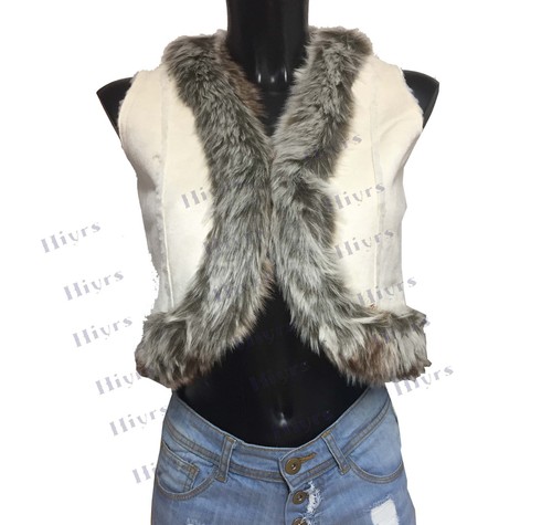 Womens leather gilet fur vest - leather,