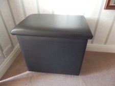 Black Leather Ottoman Otterman Storage Box on Castors - Real Leather
