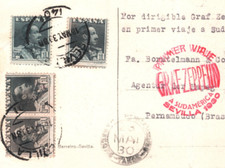 SPAIN Postcard *GRAF ZEPPELIN* Air Mail 1930 FIRST FLIGHT Cachet BRAZIL KZ174