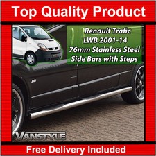 FITS RENAULT TRAFIC 01-14 76MM LWB 3 STEPS SIDE BARS STAINLESS STEEL CHROME STEP
