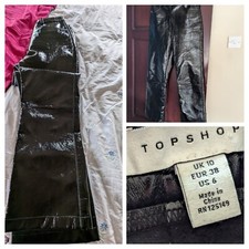 Women's Vinyl Look Trousers TOPSHOP Size 10 Waist 28" Black Poly Cotton Viscose
