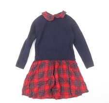 Next Girls Red Tartan Skater Dress 6-7 Years Collared Long Sleeve