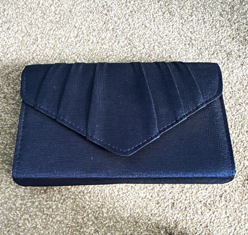 Quiz navy satin pleated clutch - quiz,