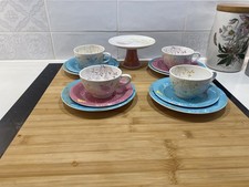 Portmeirion Dawn Chorus Teaset 4 x cup saucer plate plus cake stand 