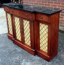 Regency antique style rosewood brass verde Guatemala marble breakfront sideboard