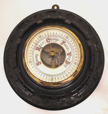 Small Victorian Carved Oak Leaf Design Aneroid Circular Wall Barometer