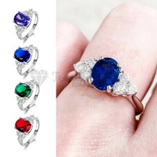 925 Sterling Silver Oval Shaped Halo Birthstones Adjustable Engagement Ring Band