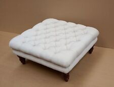 Square Footstool Chesterfield Chenille Velvet Deep Buttoned Style