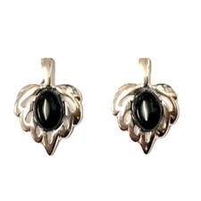 Whitby Jet in 925 Sterling Silver Studs Oval Leaf Design 6