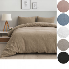Washed Linen Look Duvet Cover Bedding Set – Soft Plain Dyed Easy Care All Sizes
