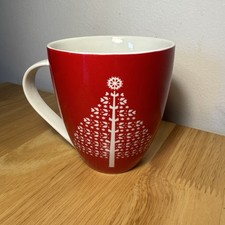 John Lewis Red & White Christmas Tree Tea Coffee Mug - 11cm Tall, 10cm Diameter