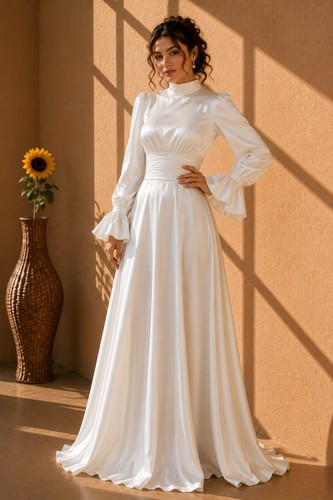 Women white satin wedding - satin,