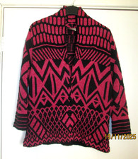 Spirit Of The Andes Pink/red & Black Geometric Cardigan 100% Pima Cotton -Small