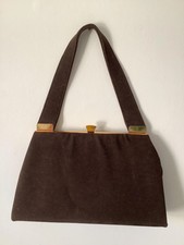 Vintage 1950s bag brown faux suede handbag purse retro top handle Goodwood #VC