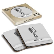 2 x Boxed Square Coasters - BW - Microphone Radio Broadcast  #37236