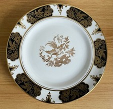ANTIQUE PLANT TUSCAN BONE CHINA BLACK & GOLD ORIENTAL BIRD PLATE 20.5cm