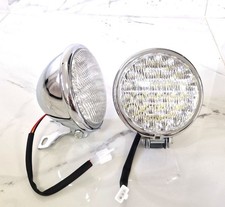 Pair of Powerful LED Spotlights 4 3/4" Motorcycle Steel Chrome Sidelight 12V-35W