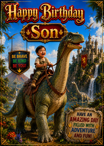 Dinosaur birthday card - card, son