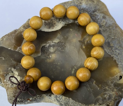 Golden sandalwood wrist mala - golden,
