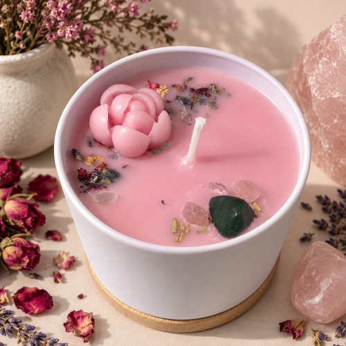 Heart chakra crystal candle - heart,