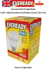 3 x 6.2W = 40W Equiv LED R50 Light Bulbs E14 SES Reflector Warm White Eveready
