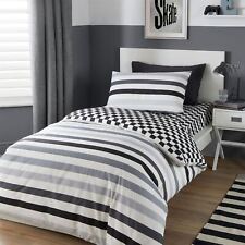 Duvet Cover Set 52% Polycotton Beckett Stripe by Bedlam in Black/White