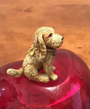 Steiff Pewter Miniature Golden Dog 3cm tall, EC99, in grey velvet pouch