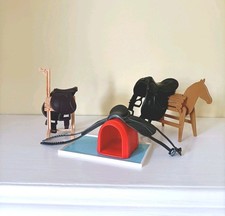 Schleich Horse Riding Saddle Stand Bundle Tack Mate Rack & 3 x Toy Saddles