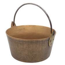 Vintage Large Brass Cooking Jam Preserve Pan Pot Cauldron With Swing Iron Handle