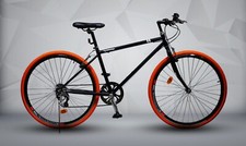 7-Speed City Urban Commuter Bike 700C Lightweight Frame Orange Hybrid Bicycle