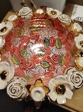 Mary Rose Young Large Multiflower Encrusted bowl - Pink Rosebush & GOLD