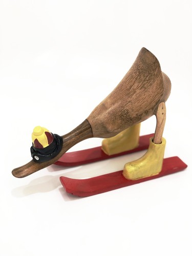 Wooden ski duck - wooden, 25cm