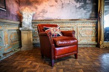 SMALL TETRAD JOHN LEWIS BURLINGTON TAN ANTIQUE STUD HAND DYED LEATHER CLUB CHAIR