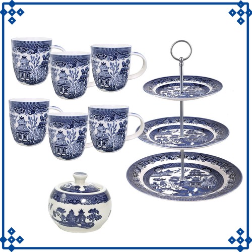 6pcs willow blue - 6pcs, porcelain