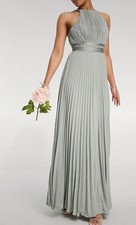 Bridesmaid Pleated Maxi Dress With Satin Wrap Waist In Olive (Green)