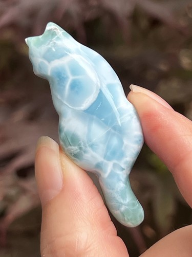 Larimar cat carving deep blue - cat,