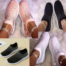 Women's Sparkly Glitter Slip On Trainers Ladies Sneakers Running Sock Shoes NEW